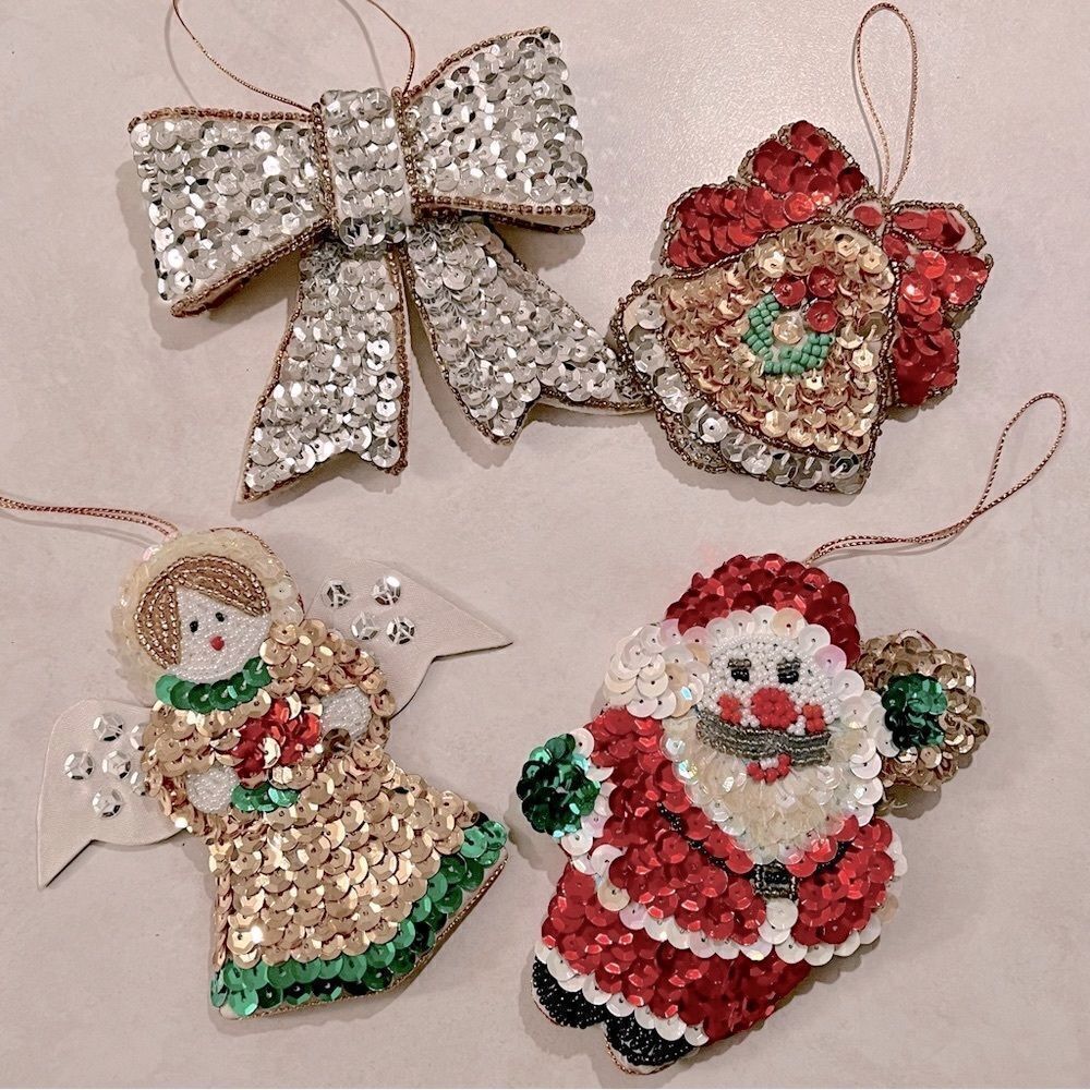 Vintage 80s Sequin Christmas Ornament Set